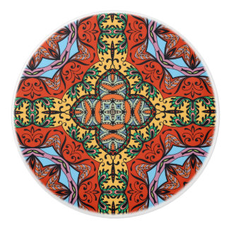 Mexican folk ethnic colorful seamless pattern ceramic knob
