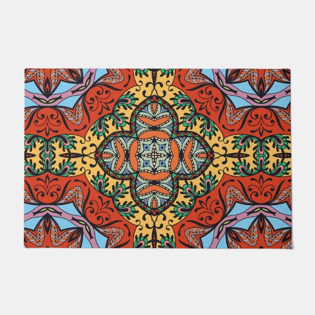 Mexican folk ethnic colourful seamless pattern  doormat (Front)