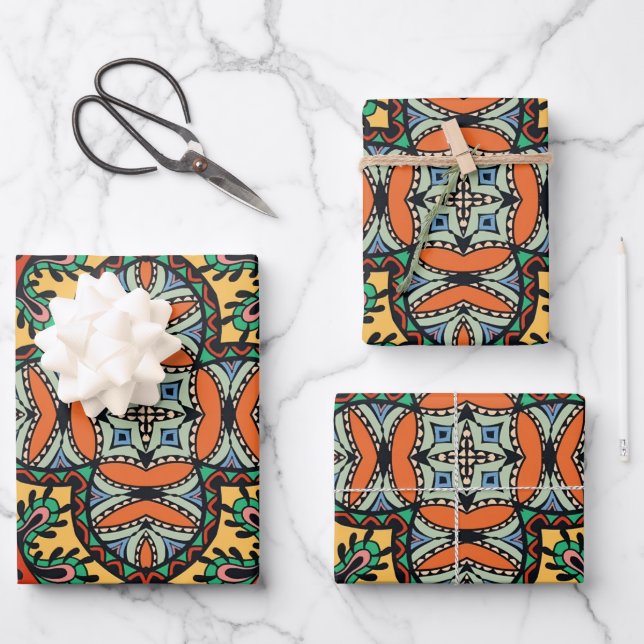 Mexican folk ethnic colourful seamless pattern  wrapping paper sheet (Front)