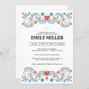 Mexican Folk Floral Embroidery Bridal Shower Invitation