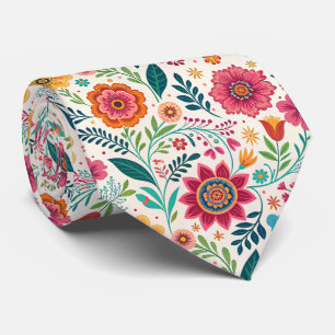 Mexican Folk Floral Pattern Tie