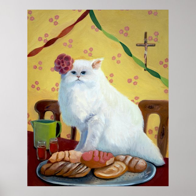 Mexican Folk Inspired White Cat Wall Art (Front)