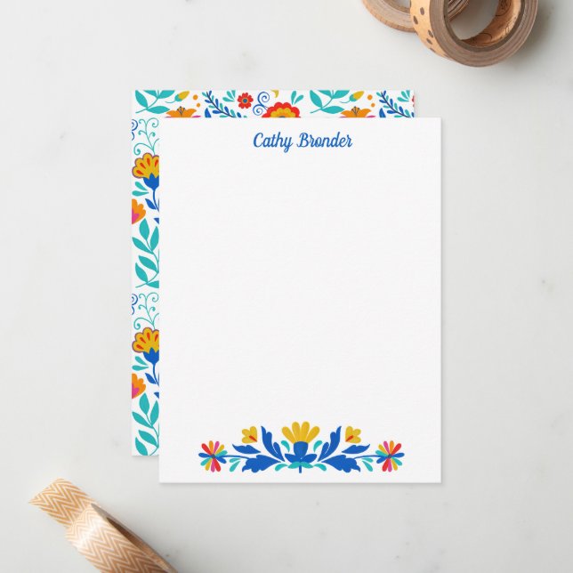 Mexican Folk Pattern Floral Personalised Name Card (Front/Back In Situ)