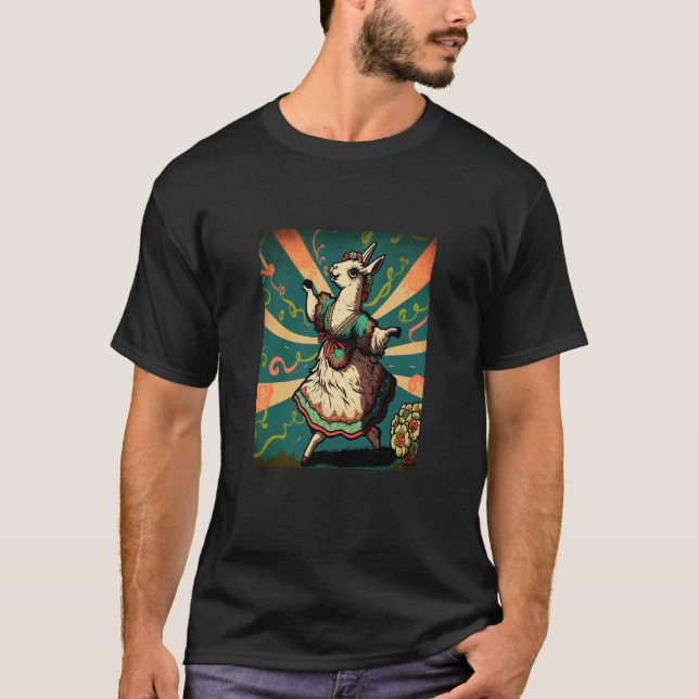 Mexican Folklore Fans Mexican Llama Dancing Folklo T-Shirt (Front)