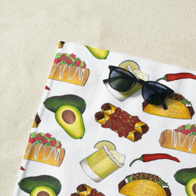 Mexican Food Avocado Taco Margarita Enchiladas Beach Towel (In Situ)