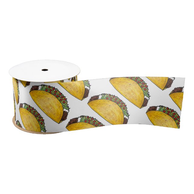 Mexican Food Cinco de Mayo Taco Tacos Print Ribbon Satin Ribbon (Spool)