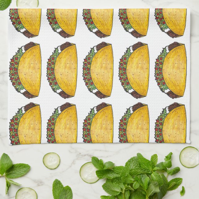 Mexican Food Foodie Taco Tacos Print Kitchen Towel (Folded)