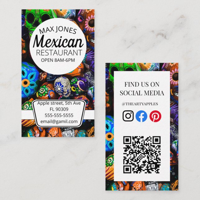 Mexican food fruit deli market craft day of dead business card (Front/Back)