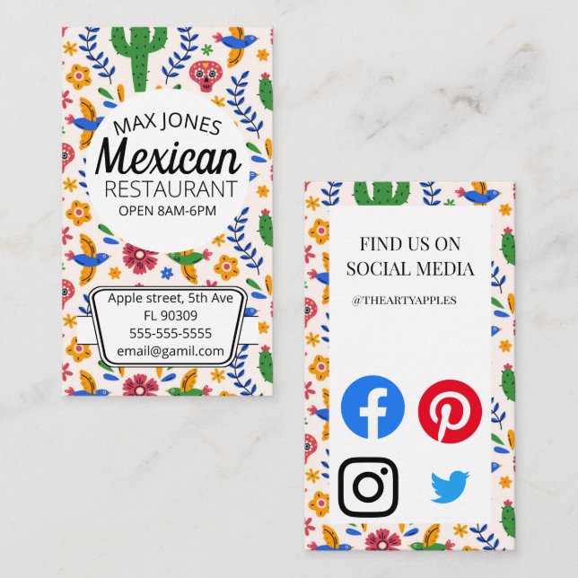 Mexican food fruit deli market fold craft business card (Front/Back)