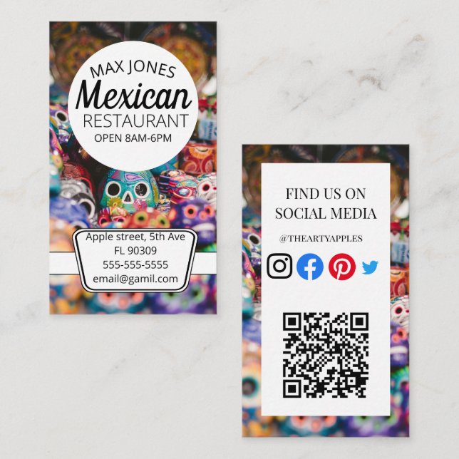 Mexican food fruit deli market fold craft business card (Front/Back)