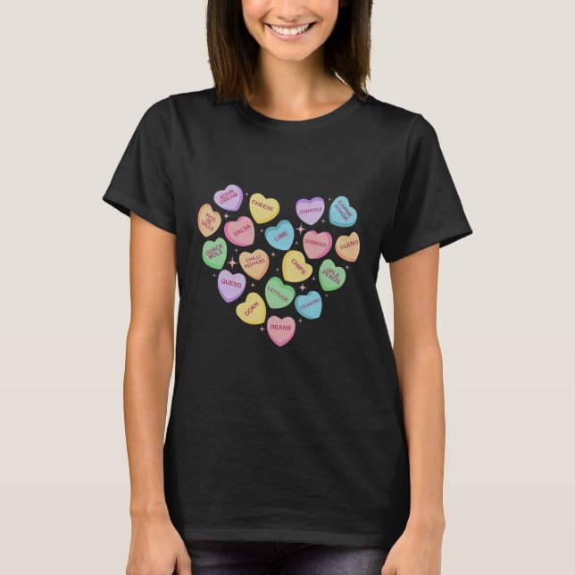 Mexican Food Heart Conversation Nachos Tacos Valen T-Shirt (Front)