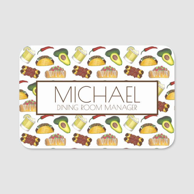 Mexican Food Restaurant Taco Enchilada Pepper Name Tag (Front)