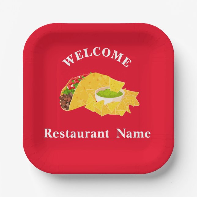 Mexican food restaurant welcome tacos Personalised Paper Plate (Front)