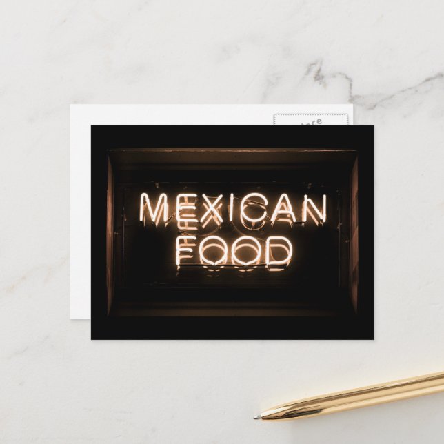 MEXICAN FOOD -Yellow Neon Sign Postcard (Front/Back In Situ)