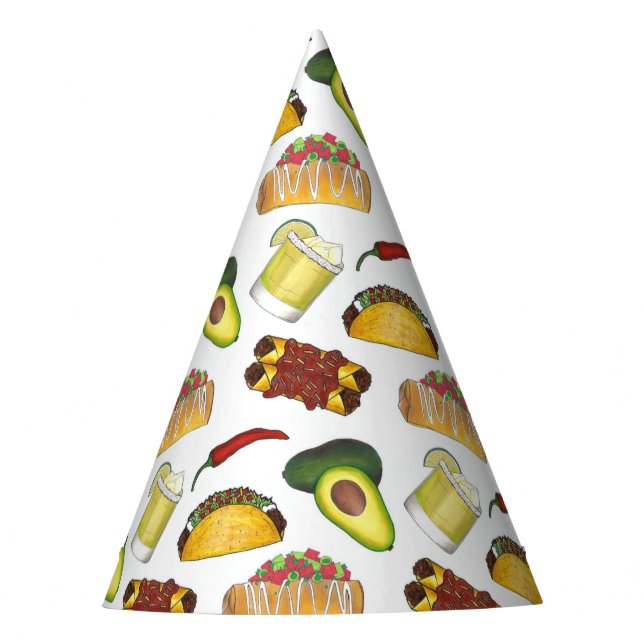 Mexican Foods Chimichanga Taco Avocado Enchilada Party Hat (Front)