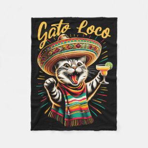 Mexican Gato Loco Sombrero Cat Cinco De Mayo Funny Fleece Blanket