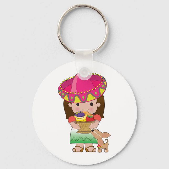 Mexican Girl and Dog Key Ring (Front)