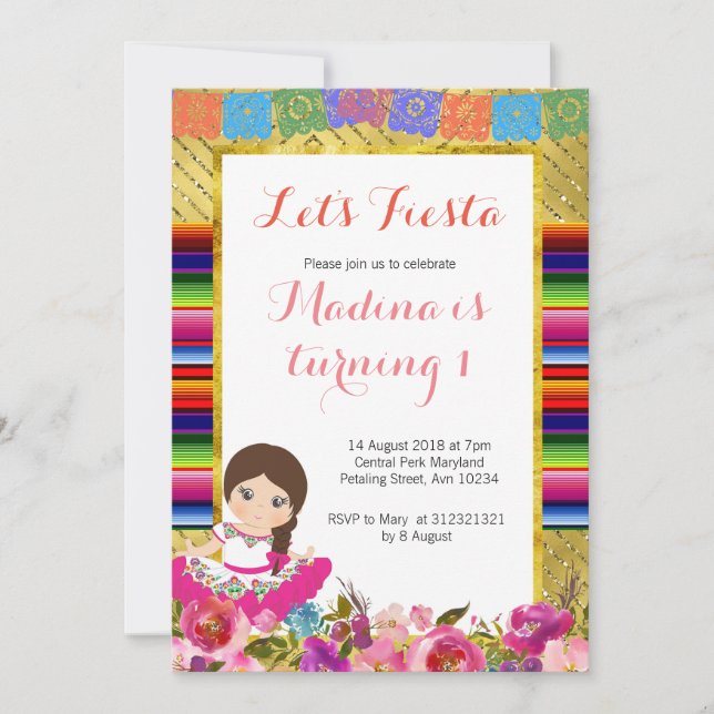 Mexican Girl First birthday invitations (Front)