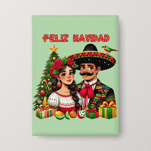 Mexican girl man christmas tree Feliz Navidad art