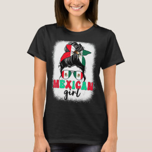 Mexican Girl Messy Bun Mexico Flag Patriotic Women T-Shirt