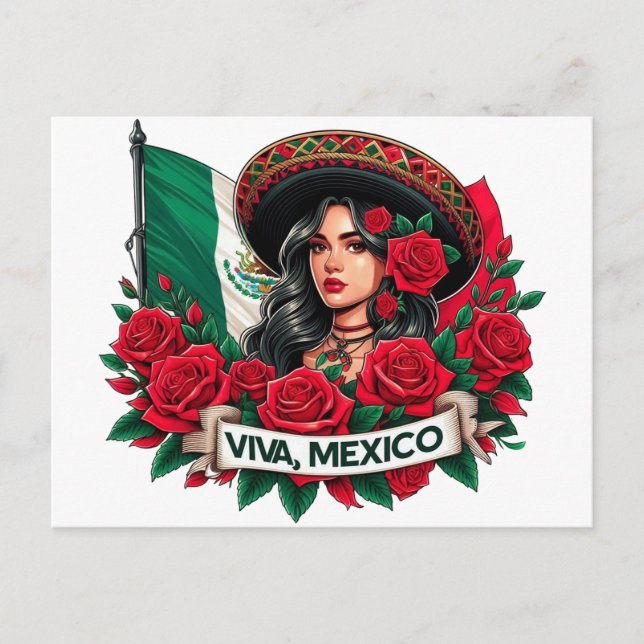 Mexican Girl Viva mexico Flag art illustration Postcard (Front)
