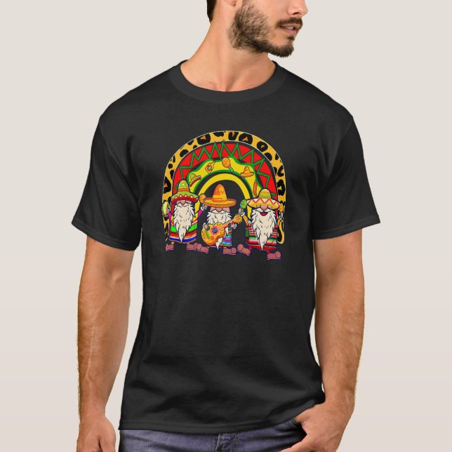 Mexican Gnome Poncho Taco Rainbow Mexican Cinco De T-Shirt (Front)