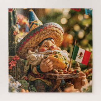 Mexican Gnome Wearing A Sombrero Eating A Taco Jigsaw Puzzle