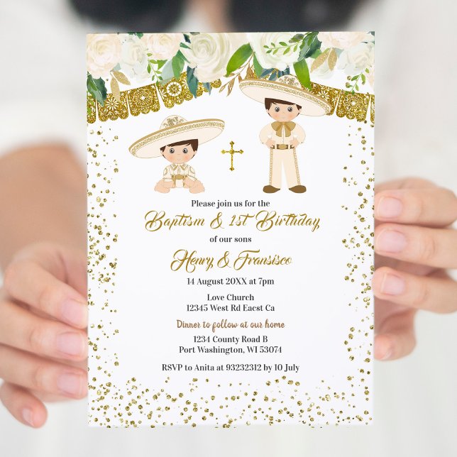 Mexican Gold Charro Boys Baptism and Birthday  Invitation (Creator Uploaded)