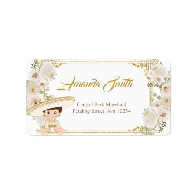 Mexican Gold Fiesta Boy Baptism Address Label (Front)