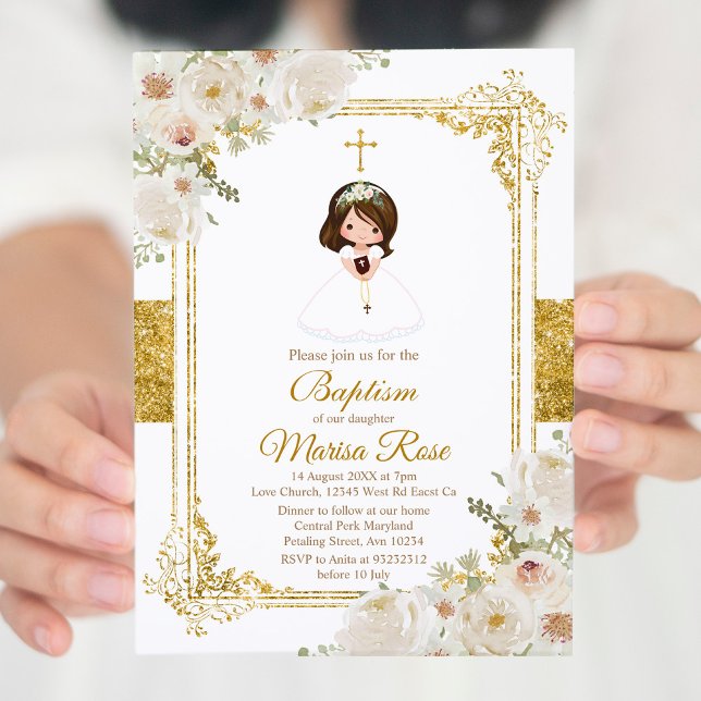Mexican Gold Fiesta Girl Baptism Christening Invitation (Creator Uploaded)