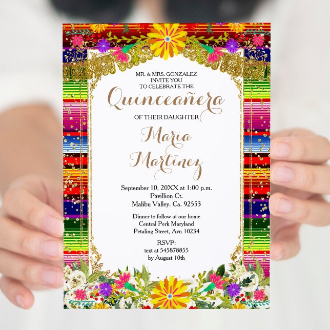 Mexican Gold Floral Quinceañera  Invitation (Creator Uploaded)