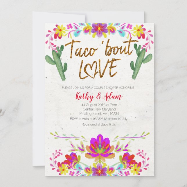 Mexican Gold Watercolor floral COUPLES SHOWER Invitation (Front)