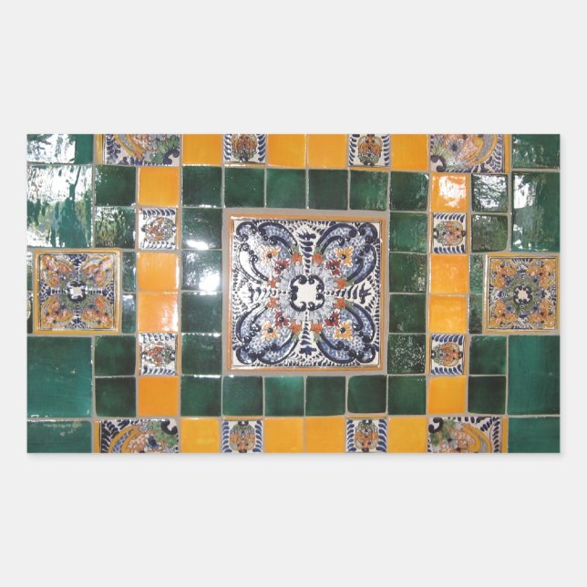 Mexican Green Talavera Style Tile work Rectangular Sticker (Front)