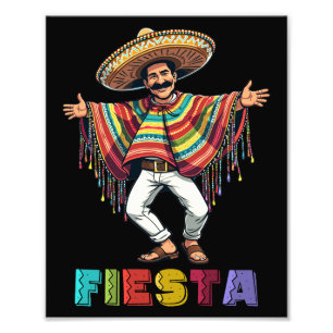Mexican Guy In Poncho Dancing Fiesta Cinco de Mayo Photo Print