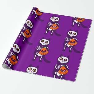 mexican halloween cat skeleton pumpkin wrapping paper