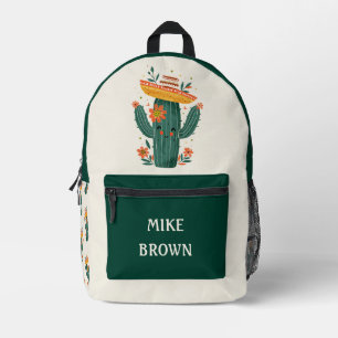 Mexican Hat Cute Desert Cactus with Name  Printed Backpack
