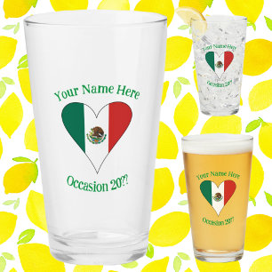 Mexican Heart Flag Green Personalised Text Glass