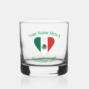 Mexican Heart Flag Green Personalised Text  Whiskey Glass