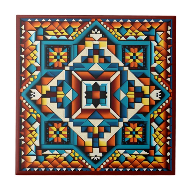 Mexican huichol art style ceramic tile (Front)