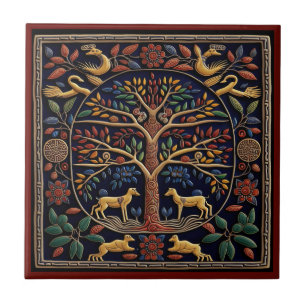 Mexican huichol art tree of life ceramic tile