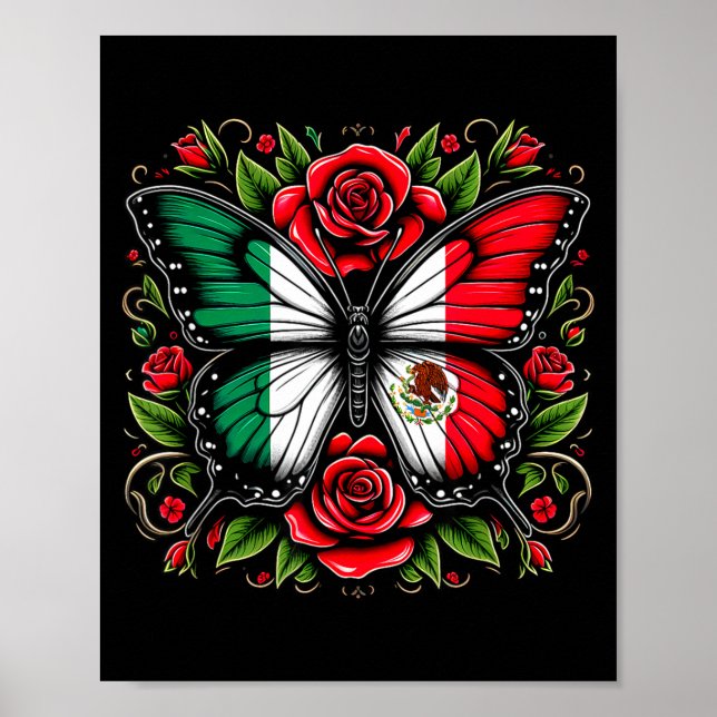 Mexican Independence Day Tee _ Mexico Butterfly Fl Poster (Front)