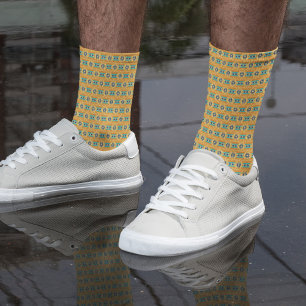 Mexican inspired pattern in yellow and blue socks