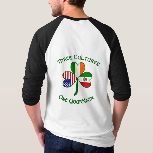 Mexican Irish American Flag Shamrock Personalised  T-Shirt (Back)