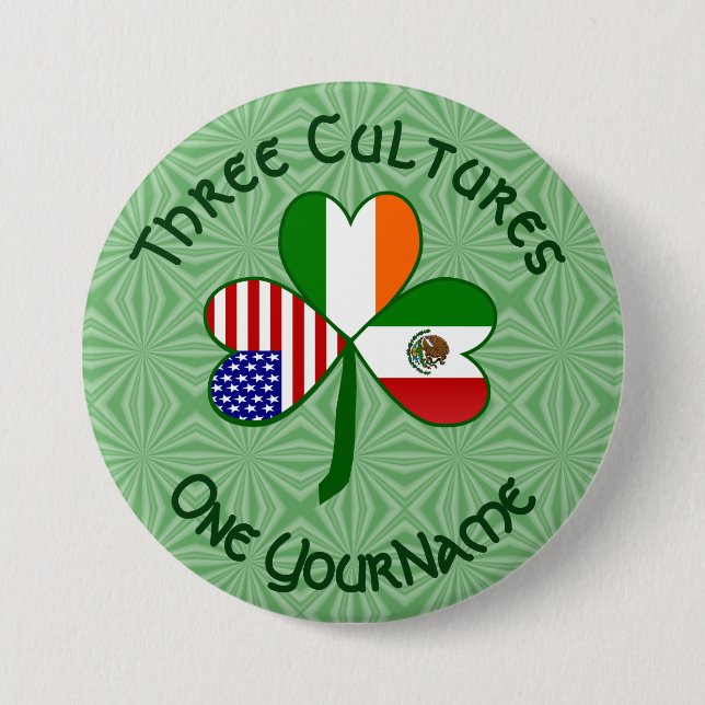 Mexican Irish American Flags Shamrock Personalised 7.5 Cm Round Badge (Front)