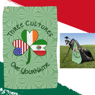 Mexican Irish American Flags Shamrock Personalised Golf Towel