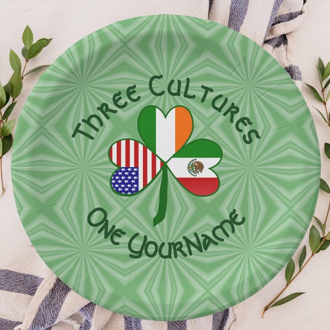 Mexican Irish American Flags Shamrock Personalised Paper Plate (Creator Uploaded)