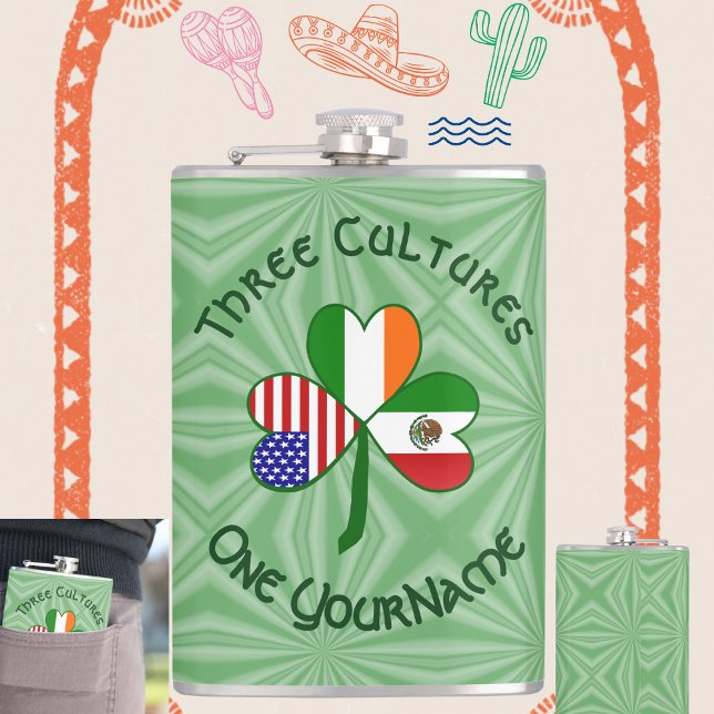 Mexican Irish American Shamrock Flag Hip Flask (Creator Uploaded)