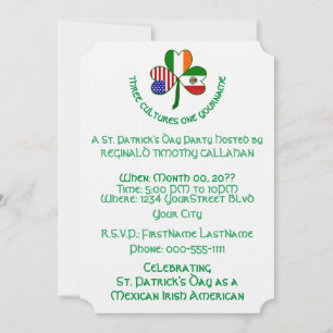 Mexican Irish USA Flag Shamrock Personalised  Invitation