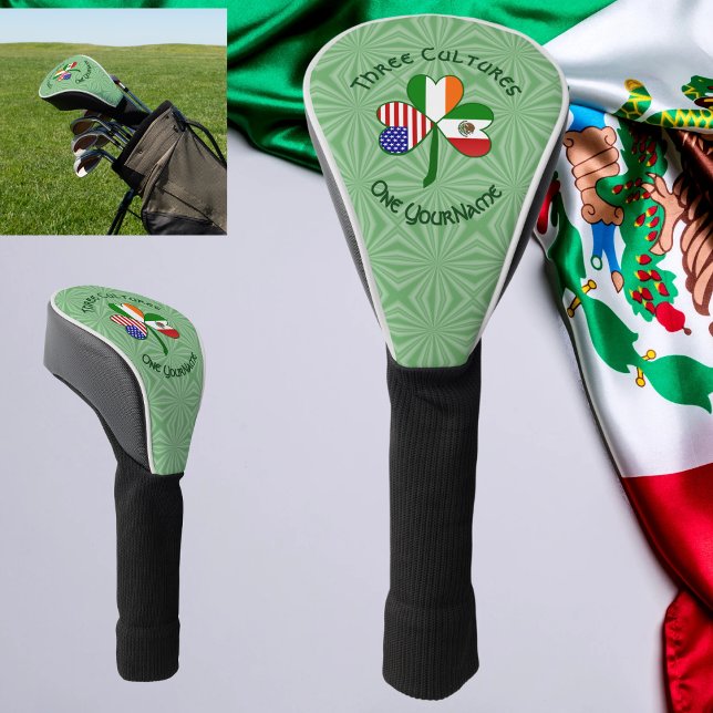 Mexican Irish USA Flags Shamrock Personalised  Golf Head Cover (Creator Uploaded)