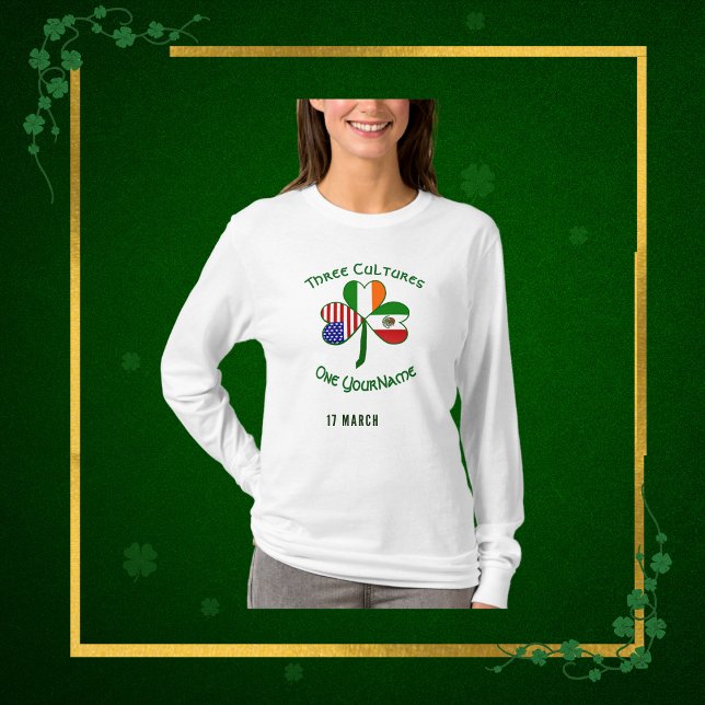 Mexican Irish USA Flags Shamrock Personalised  T-Shirt (Creator Uploaded)
